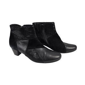 GABOR WOMEN’S BLACK LEATHER PATCHWORK BOOTS – SIZE 6 – HOVERCRAFT COMFORT SOLE
